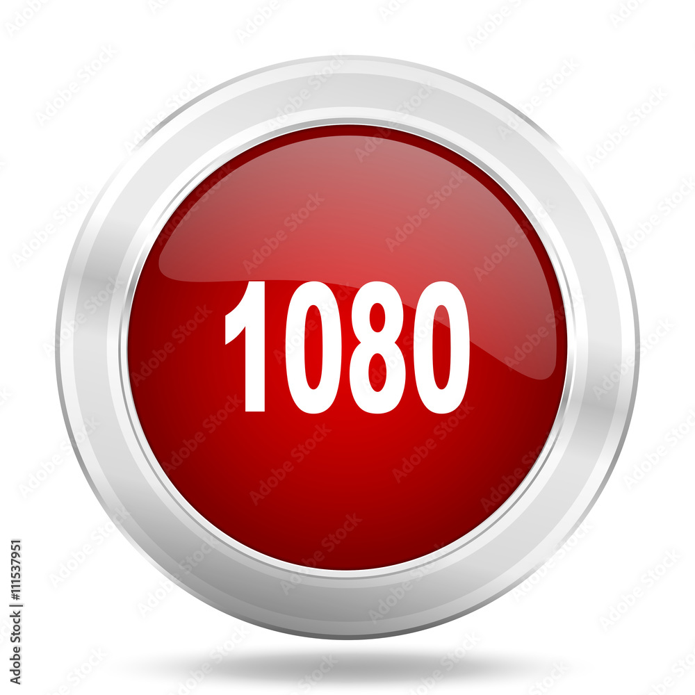 1080 icon, red round glossy metallic button, web and mobile app design illustration 1080 icon, red round glossy metallic button, web and mobile app design illustration