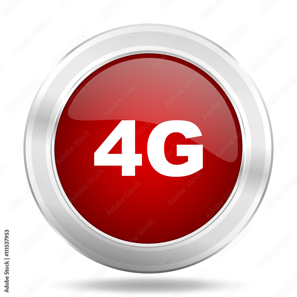 4g icon, red round glossy metallic button, web and mobile app design illustration 4g icon, red round glossy metallic button, web and mobile app design illustration
