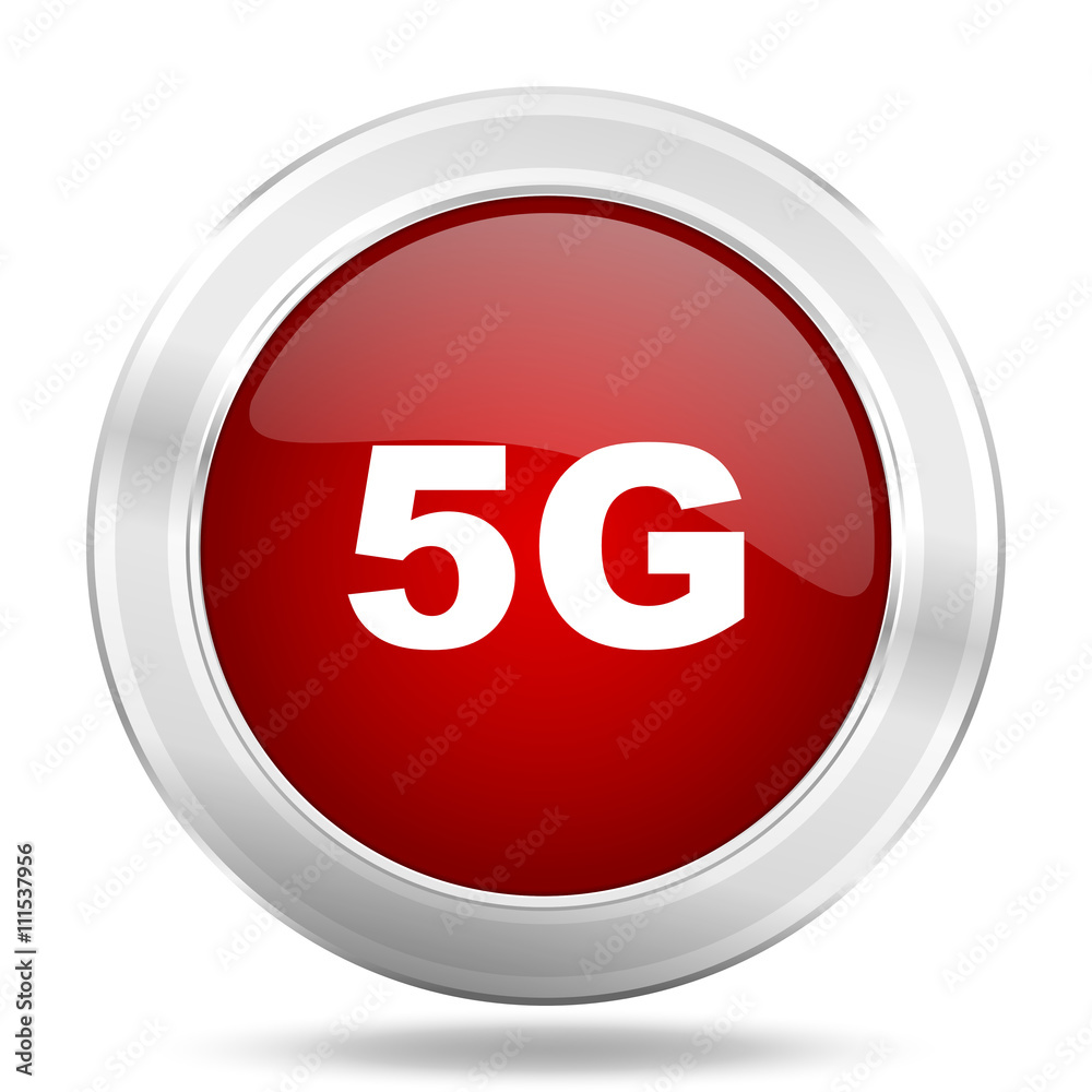 5g icon, red round glossy metallic button, web and mobile app design illustration 5g icon, red round glossy metallic button, web and mobile app design illustration