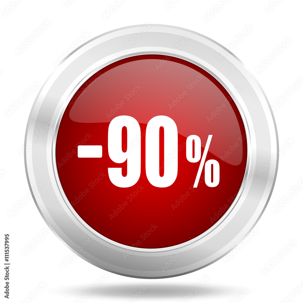 90 percent sale retail icon, red round glossy metallic button, web and mobile app design illustration 90 percent sale retail icon, red round glossy metallic button, web and mobile app design illustration