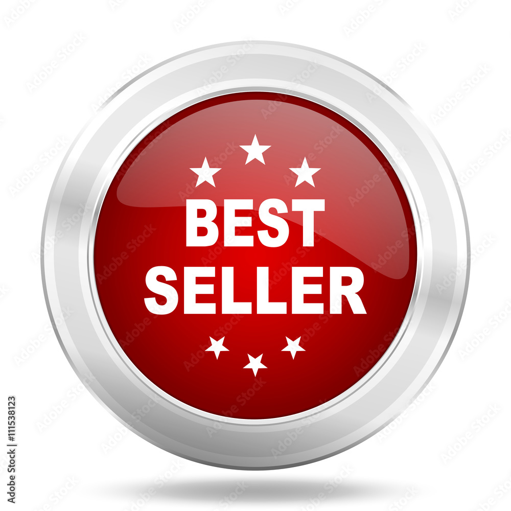best seller icon, red round glossy metallic button, web and mobile app design illustration best seller icon, red round glossy metallic button, web and mobile app design illustration