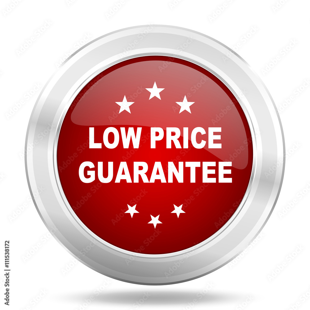 low price guarantee icon, red round glossy metallic button, web and mobile app design illustration low price guarantee icon, red round glossy metallic button, web and mobile app design illustration