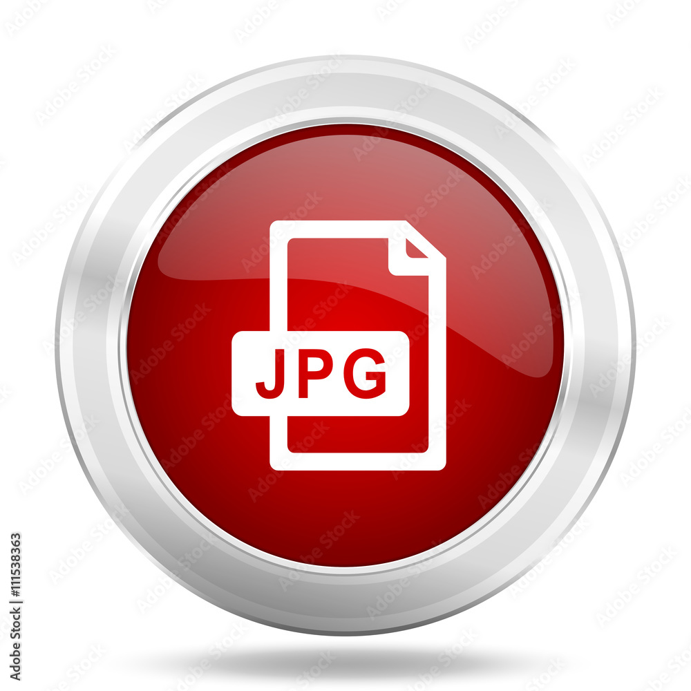 jpg file icon, red round glossy metallic button, web and mobile app design illustration jpg file icon, red round glossy metallic button, web and mobile app design illustration