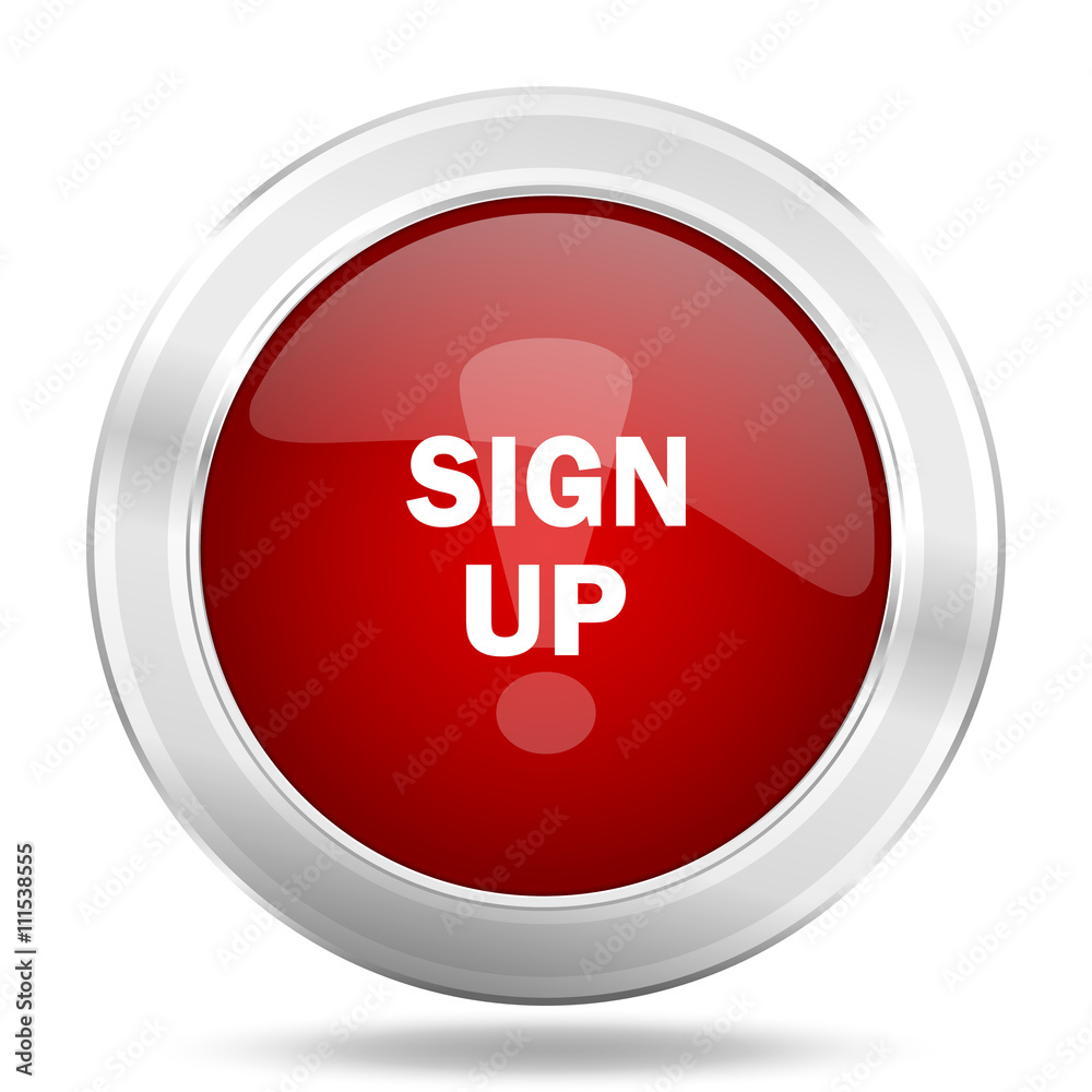 sign up icon, red round glossy metallic button, web and mobile app design illustration sign up icon, red round glossy metallic button, web and mobile app design illustration