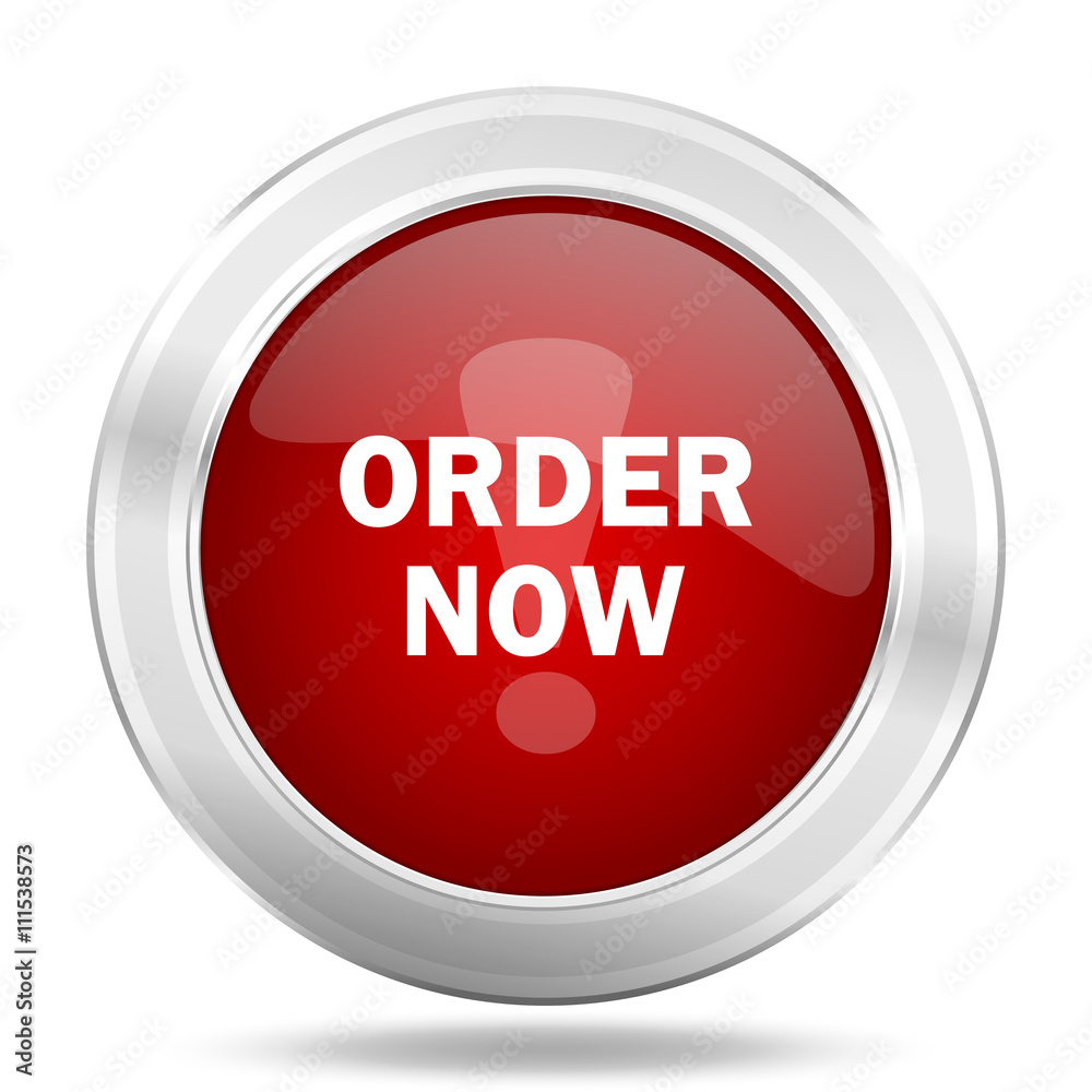 order now icon, red round glossy metallic button, web and mobile app design illustration order now icon, red round glossy metallic button, web and mobile app design illustration