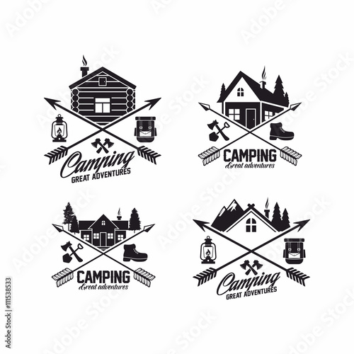 Summer camp badges logos and labels