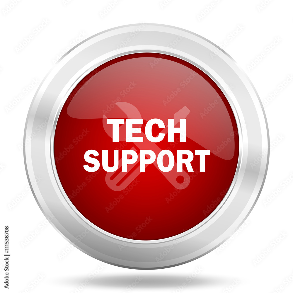 technical support icon, red round glossy metallic button, web and mobile app design illustration technical support icon, red round glossy metallic button, web and mobile app design illustration