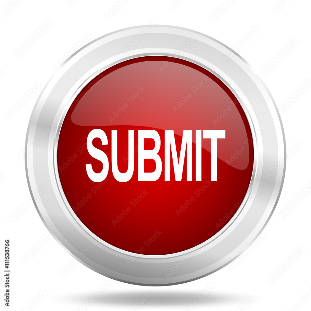 submit icon, red round glossy metallic button, web and mobile app design illustration submit icon, red round glossy metallic button, web and mobile app design illustration