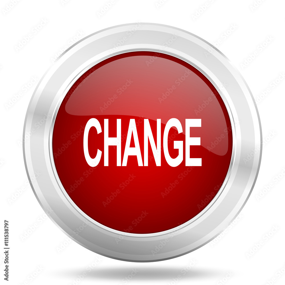 change icon, red round glossy metallic button, web and mobile app design illustration change icon, red round glossy metallic button, web and mobile app design illustration