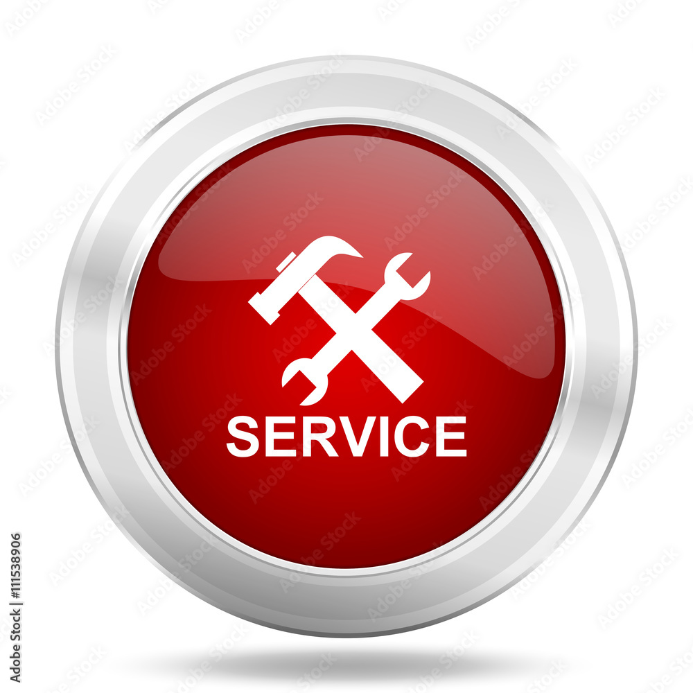 service icon, red round glossy metallic button, web and mobile app design illustration service icon, red round glossy metallic button, web and mobile app design illustration