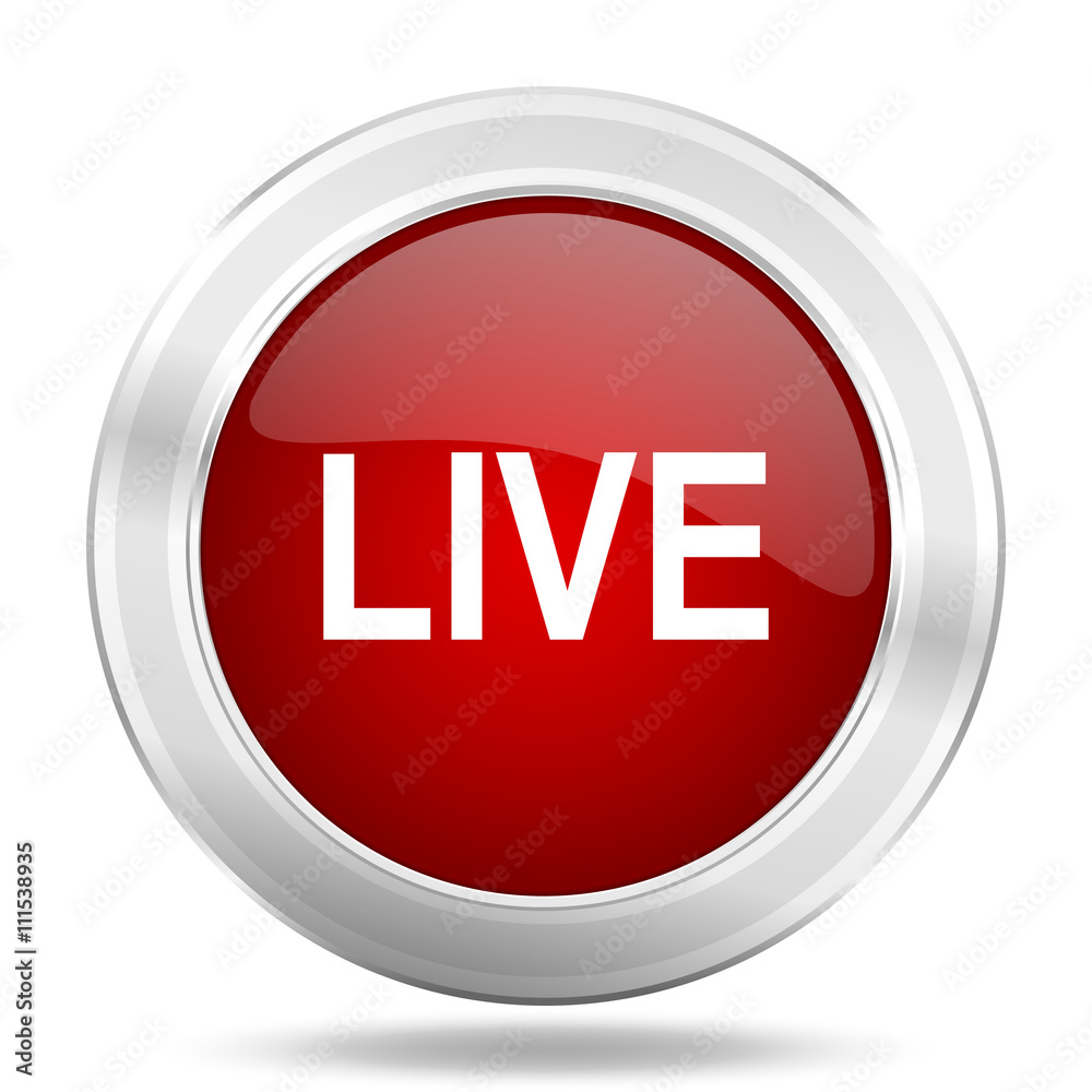 live icon, red round glossy metallic button, web and mobile app design illustration live icon, red round glossy metallic button, web and mobile app design illustration