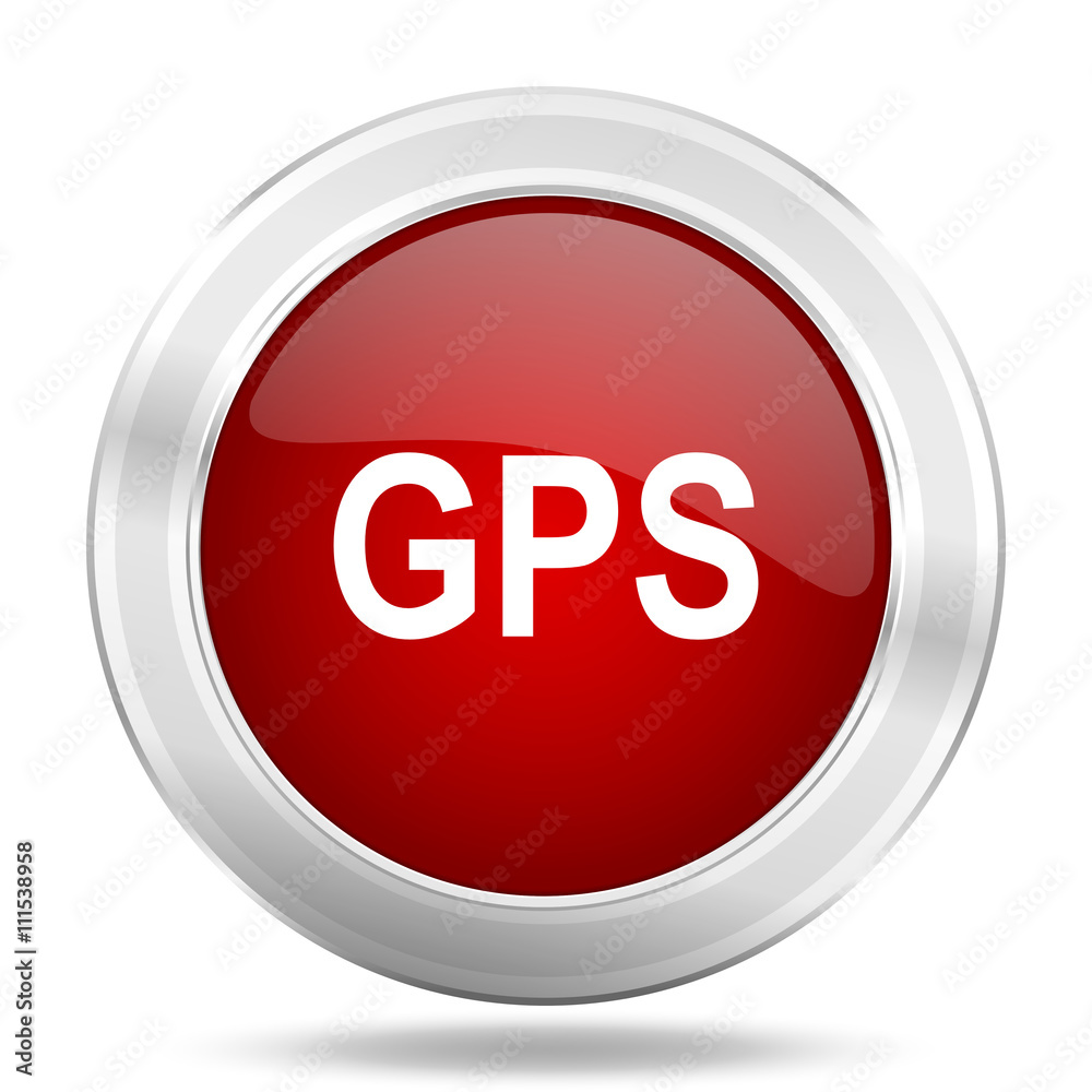 gps icon, red round glossy metallic button, web and mobile app design illustration gps icon, red round glossy metallic button, web and mobile app design illustration