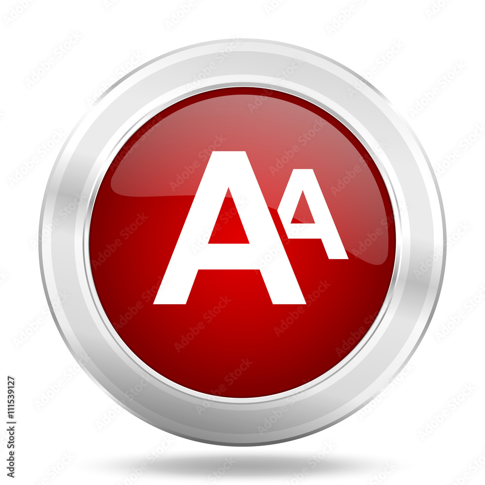 alphabet icon, red round glossy metallic button, web and mobile app design illustration