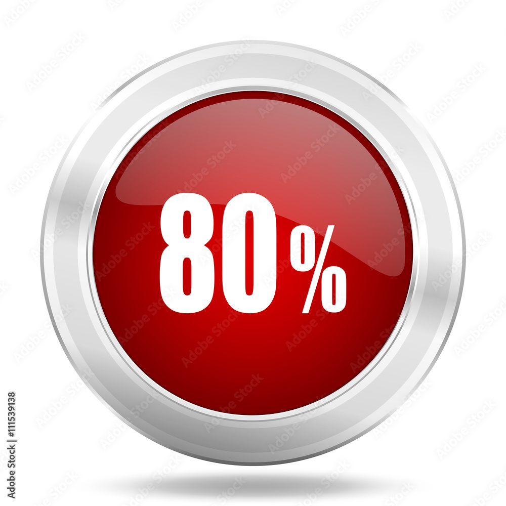 80 percent icon, red round glossy metallic button, web and mobile app design illustration 80 percent icon, red round glossy metallic button, web and mobile app design illustration