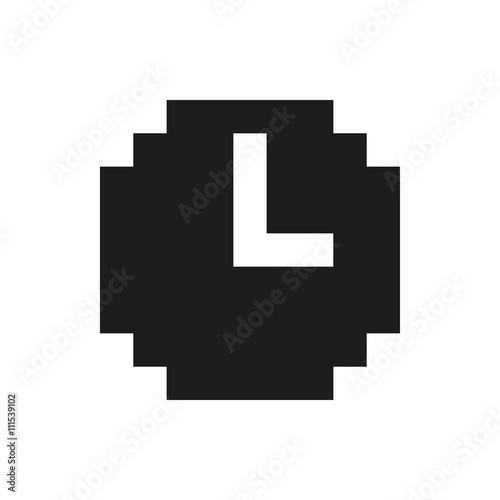 retro icon of pixel clock monochrome on white background