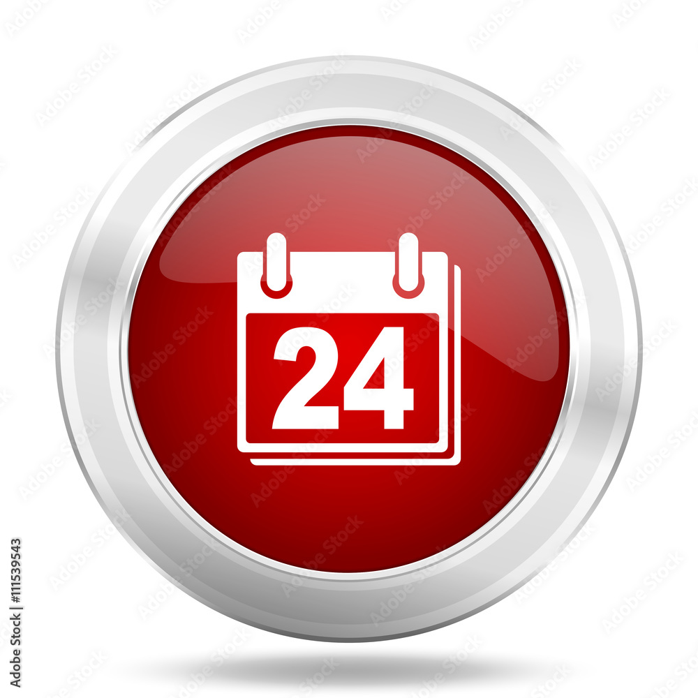 calendar icon, red round glossy metallic button, web and mobile app design illustration calendar icon, red round glossy metallic button, web and mobile app design illustration