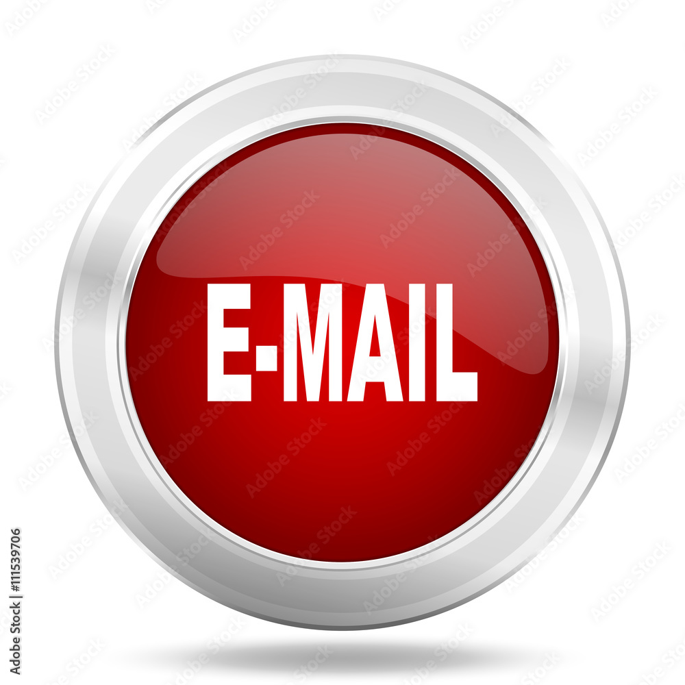 email icon, red round glossy metallic button, web and mobile app design illustration email icon, red round glossy metallic button, web and mobile app design illustration