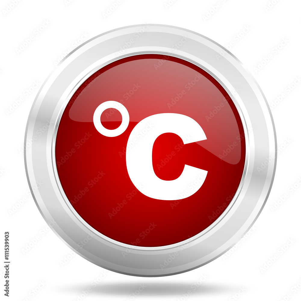 celsius icon, red round glossy metallic button, web and mobile app design illustration celsius icon, red round glossy metallic button, web and mobile app design illustration