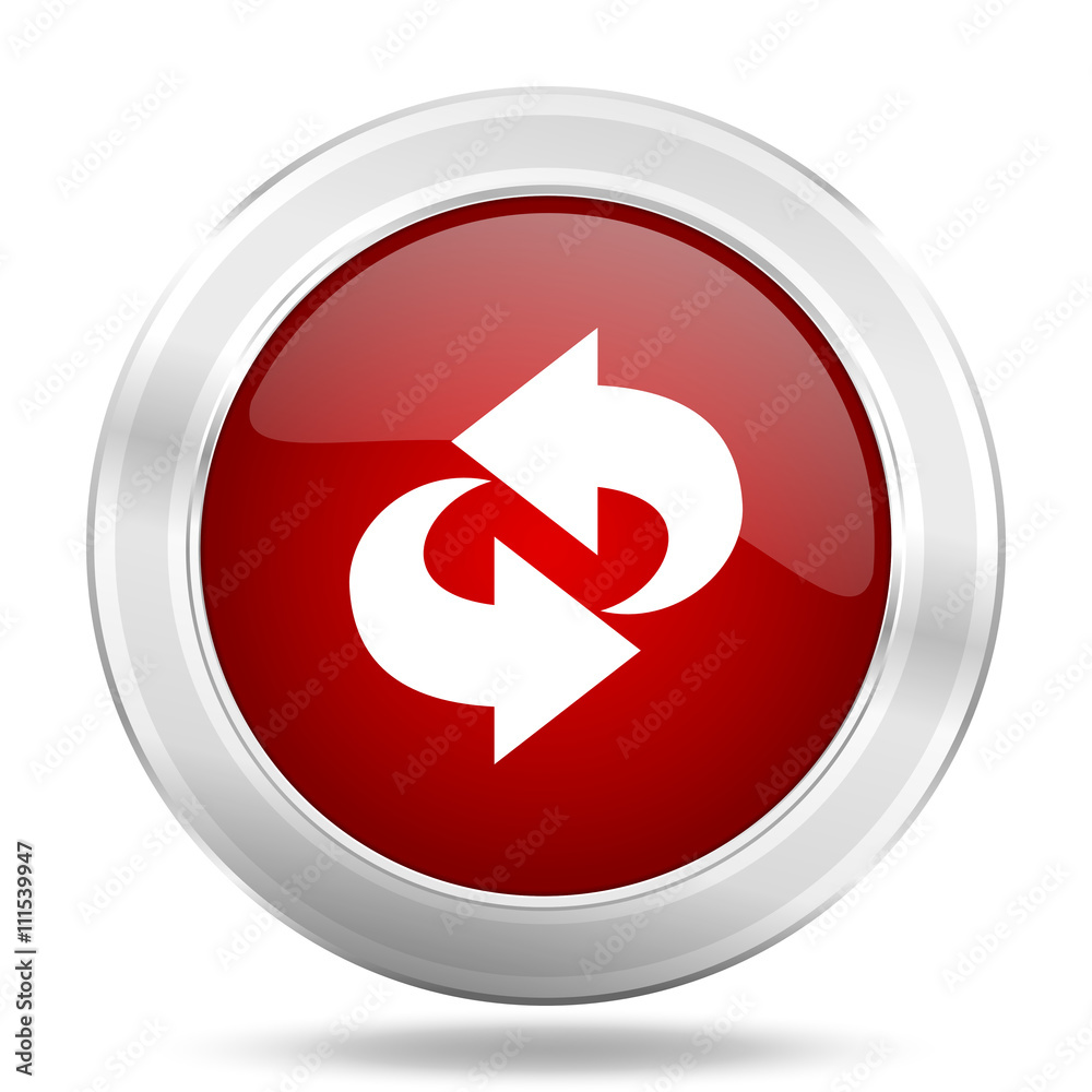 rotation icon, red round glossy metallic button, web and mobile app design illustration rotation icon, red round glossy metallic button, web and mobile app design illustration