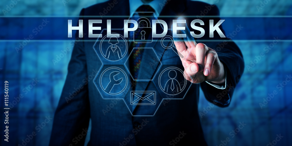 Business Person Pressing HELP DESK - obrazy, fototapety, plakaty 