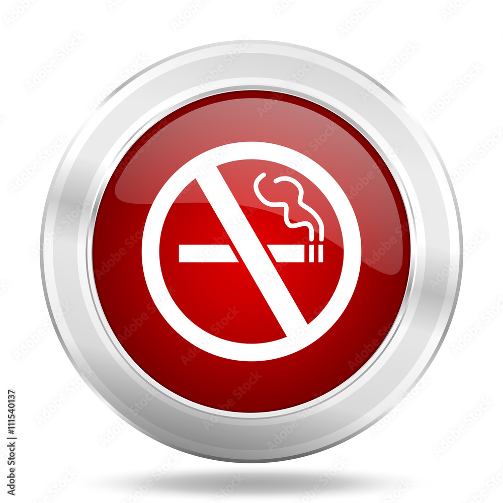 no smoking icon, red round glossy metallic button, web and mobile app design illustration no smoking icon, red round glossy metallic button, web and mobile app design illustration