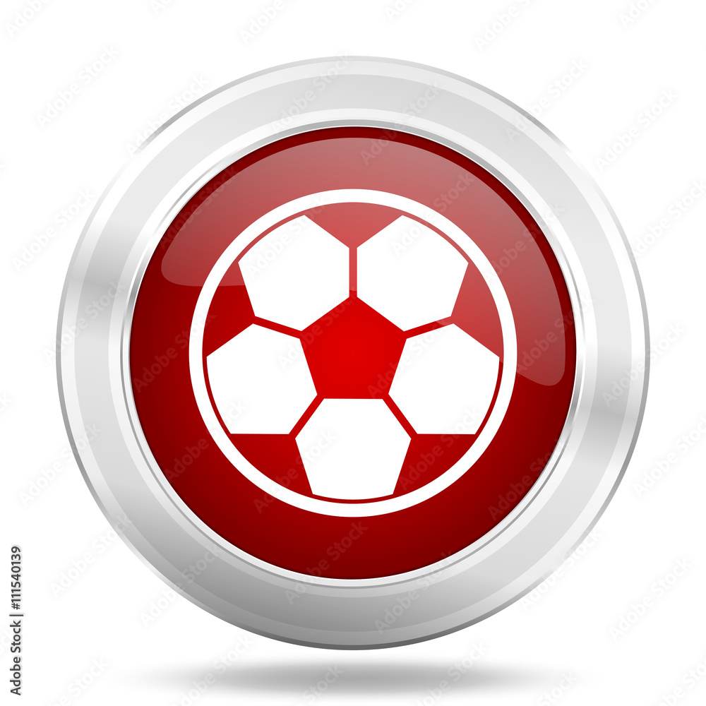 soccer icon, red round glossy metallic button, web and mobile app design illustration soccer icon, red round glossy metallic button, web and mobile app design illustration