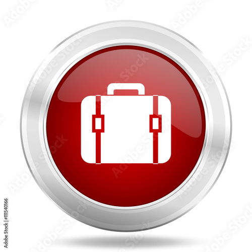 bag icon, red round glossy metallic button, web and mobile app design illustration