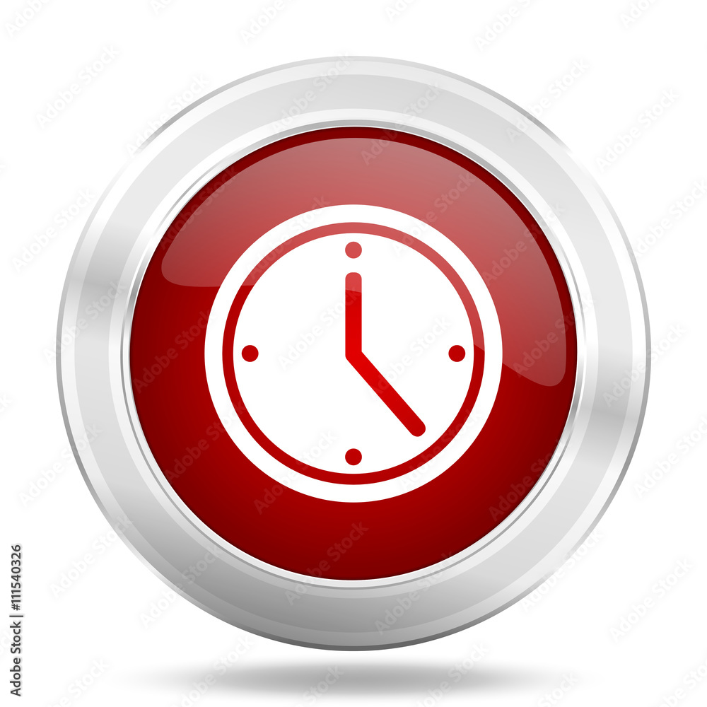 time icon, red round glossy metallic button, web and mobile app design illustration time icon, red round glossy metallic button, web and mobile app design illustration