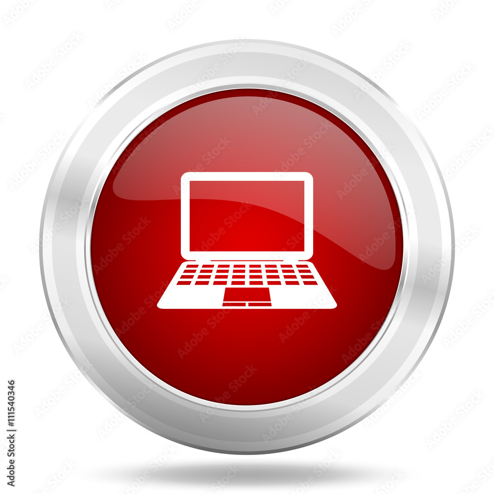 computer icon, red round glossy metallic button, web and mobile app design illustration computer icon, red round glossy metallic button, web and mobile app design illustration