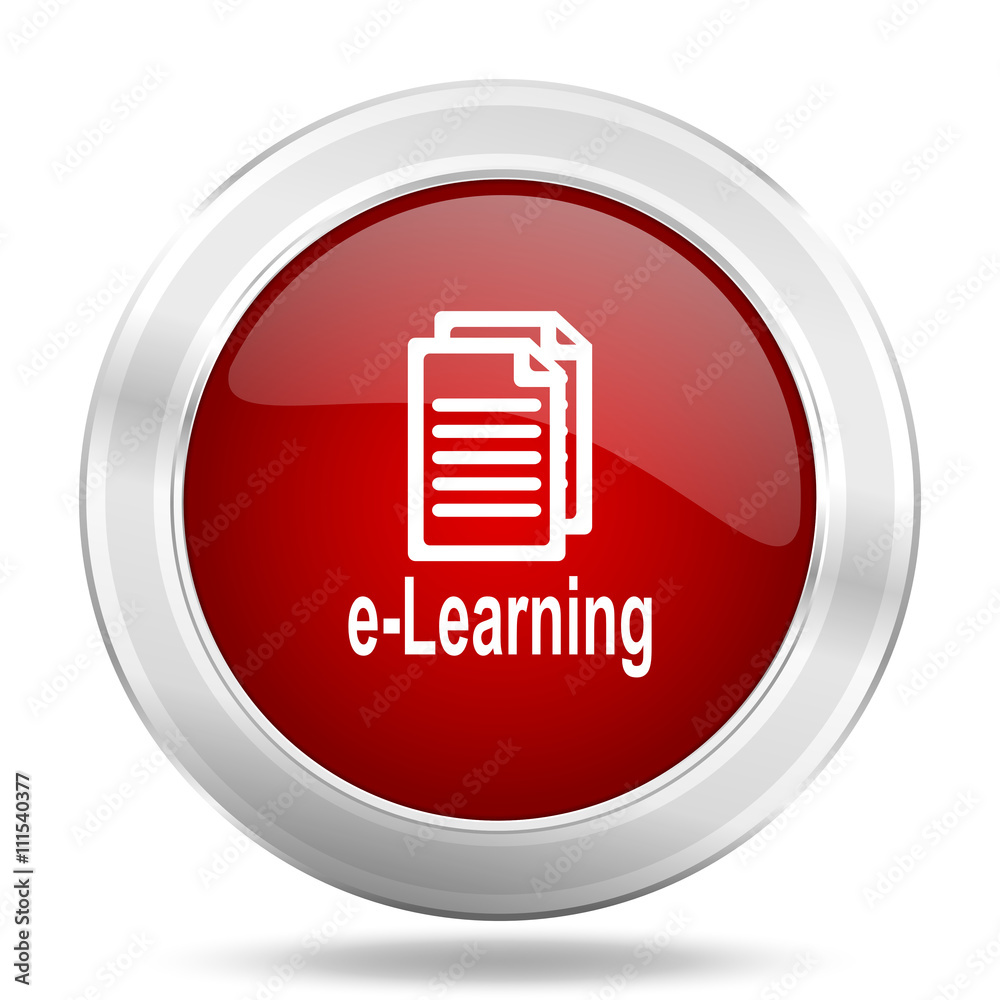 learning icon, red round glossy metallic button, web and mobile app design illustration learning icon, red round glossy metallic button, web and mobile app design illustration