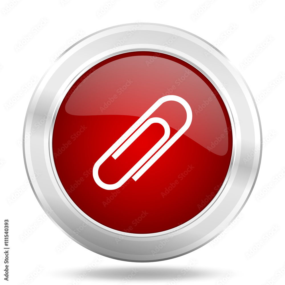 paperclip icon, red round glossy metallic button, web and mobile app design illustration paperclip icon, red round glossy metallic button, web and mobile app design illustration