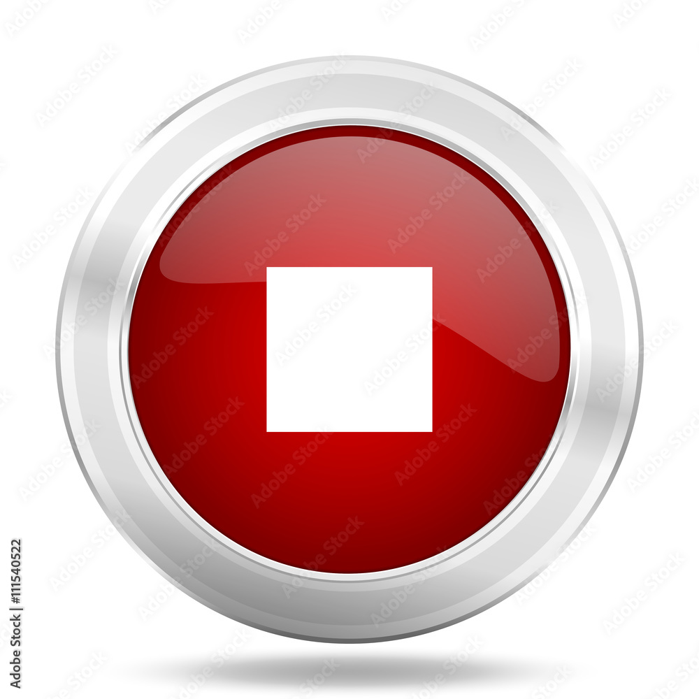 stop icon, red round glossy metallic button, web and mobile app design illustration stop icon, red round glossy metallic button, web and mobile app design illustration