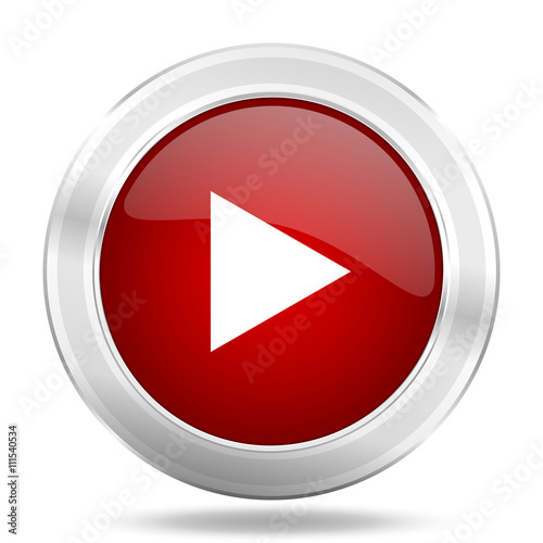 Free Download play icon, red round glossy metallic button, web and mobile app design illustration - GFXLoad