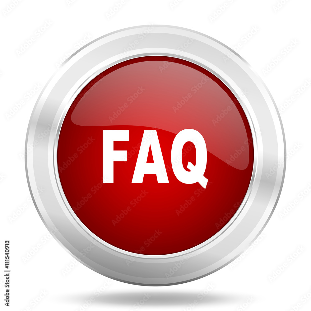 faq icon, red round glossy metallic button, web and mobile app design illustration faq icon, red round glossy metallic button, web and mobile app design illustration