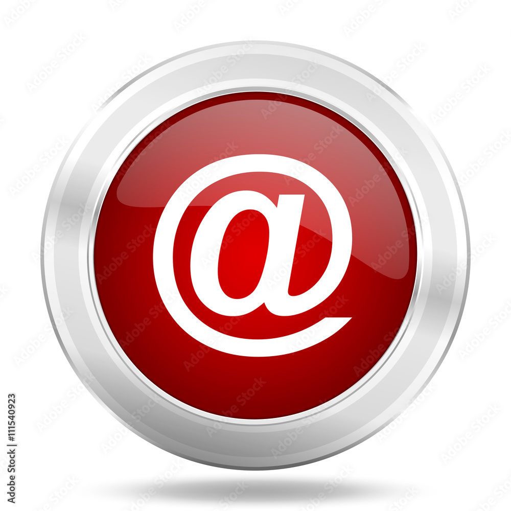 email icon, red round glossy metallic button, web and mobile app design illustration email icon, red round glossy metallic button, web and mobile app design illustration
