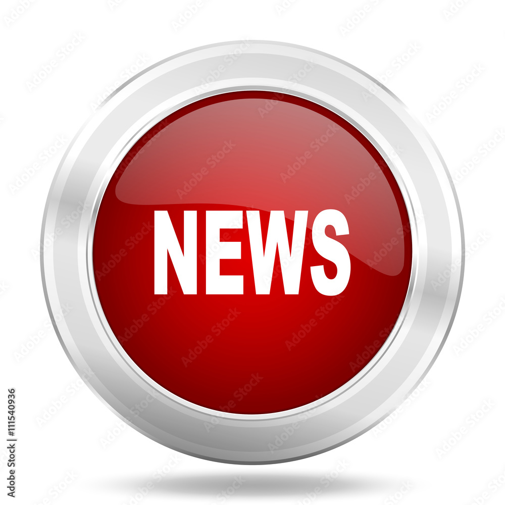 news icon, red round glossy metallic button, web and mobile app design illustration news icon, red round glossy metallic button, web and mobile app design illustration