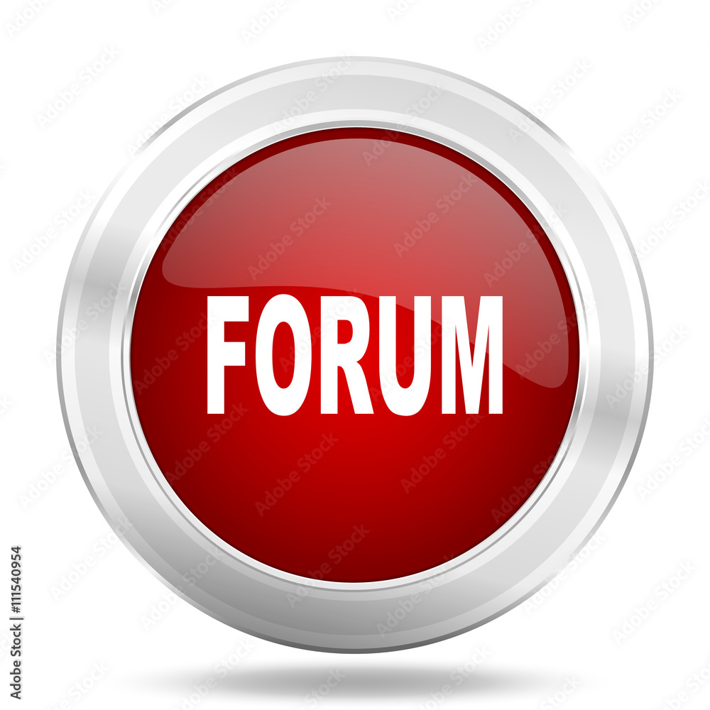 forum icon, red round glossy metallic button, web and mobile app design illustration forum icon, red round glossy metallic button, web and mobile app design illustration