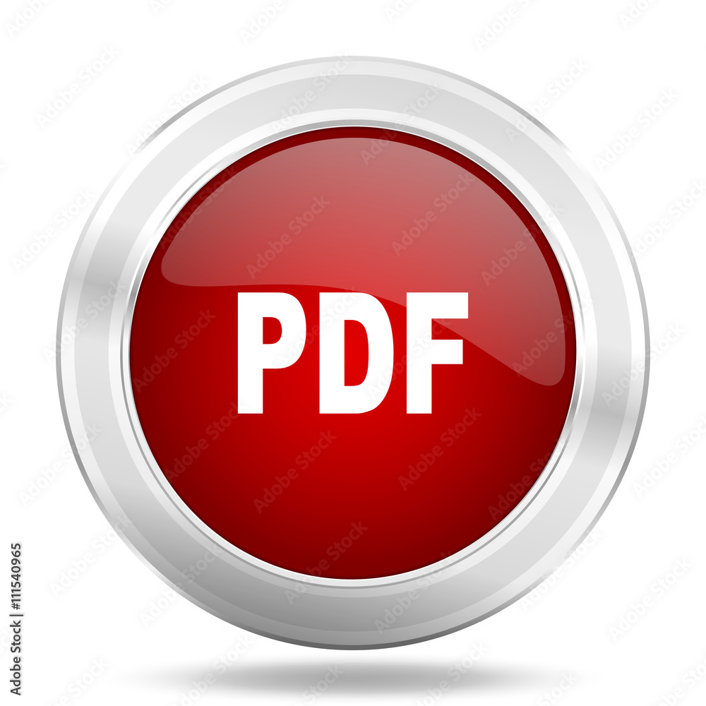 pdf icon, red round glossy metallic button, web and mobile app design illustration pdf icon, red round glossy metallic button, web and mobile app design illustration