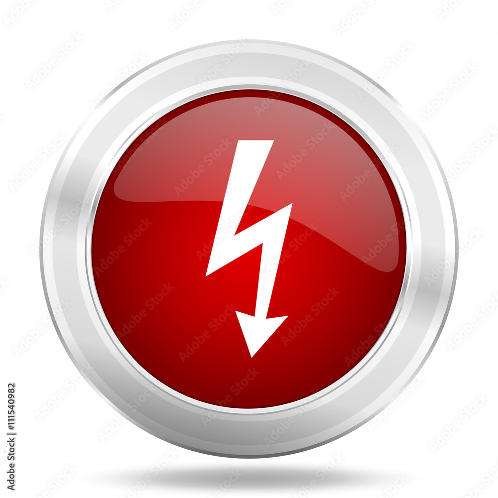 bolt icon, red round glossy metallic button, web and mobile app design illustration bolt icon, red round glossy metallic button, web and mobile app design illustration