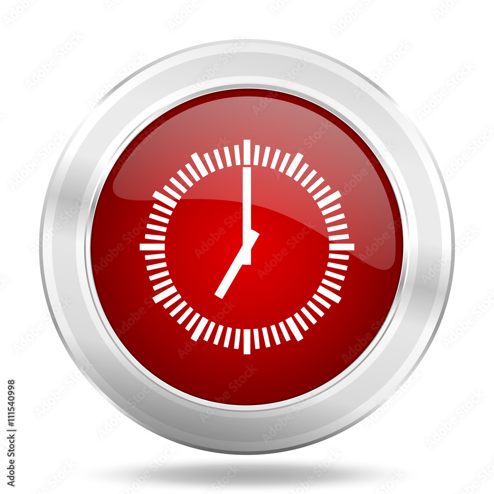 time icon, red round glossy metallic button, web and mobile app design illustration time icon, red round glossy metallic button, web and mobile app design illustration