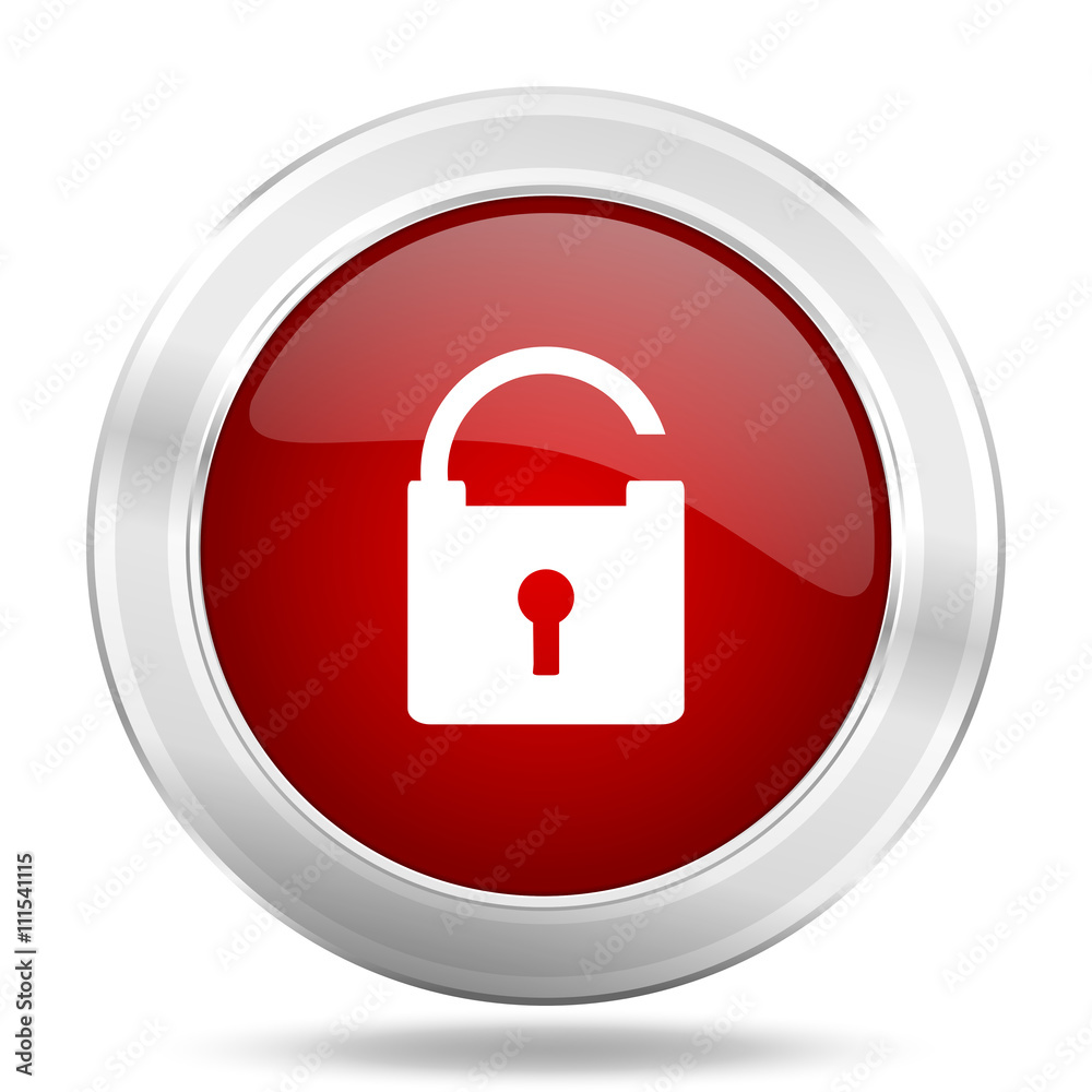 padlock icon, red round glossy metallic button, web and mobile app design illustration padlock icon, red round glossy metallic button, web and mobile app design illustration