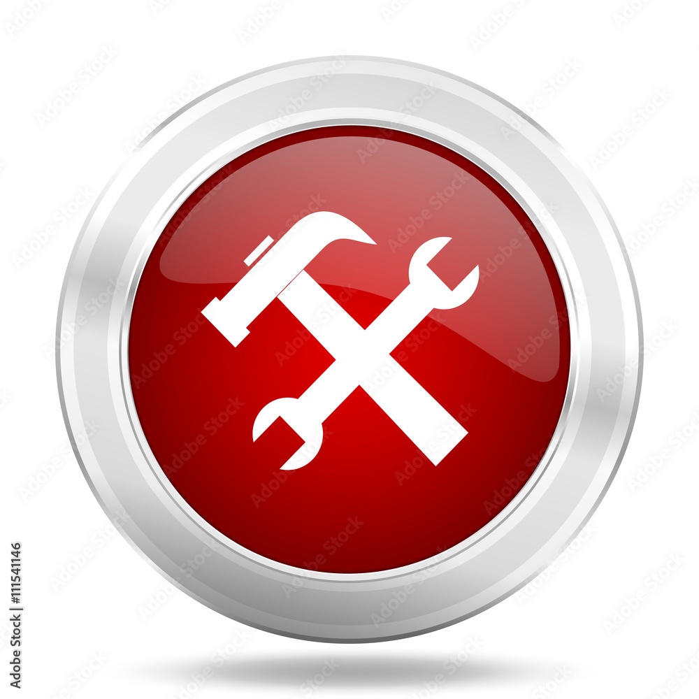 tool icon, red round glossy metallic button, web and mobile app design illustration tool icon, red round glossy metallic button, web and mobile app design illustration