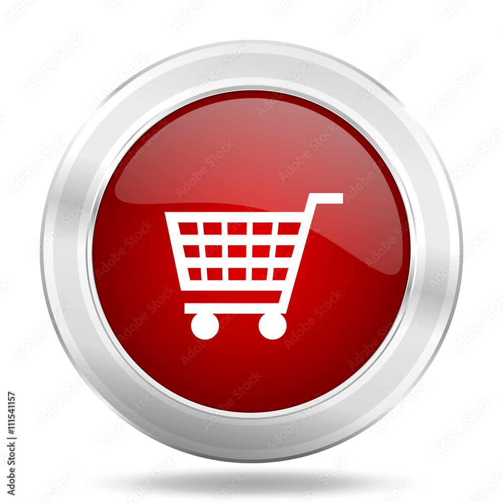 cart icon, red round glossy metallic button, web and mobile app design illustration cart icon, red round glossy metallic button, web and mobile app design illustration