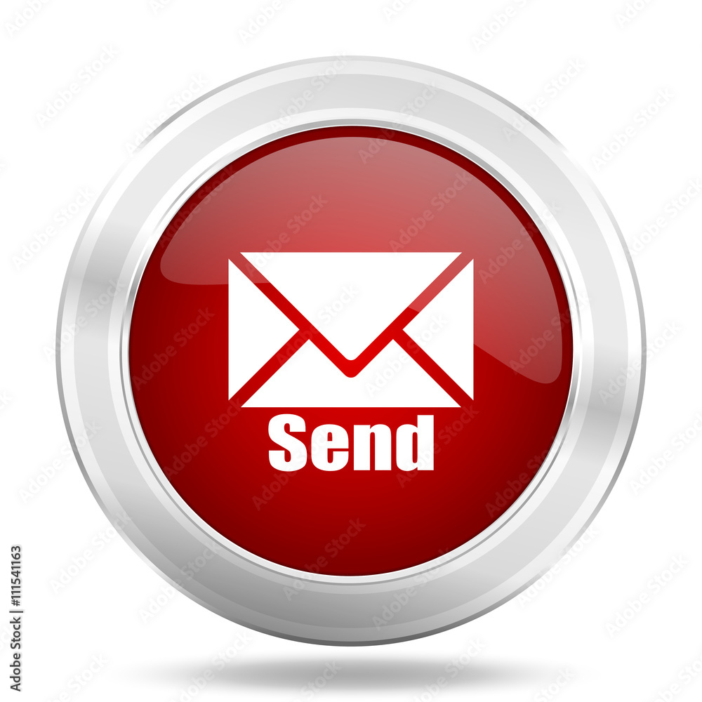 send icon, red round glossy metallic button, web and mobile app design illustration send icon, red round glossy metallic button, web and mobile app design illustration