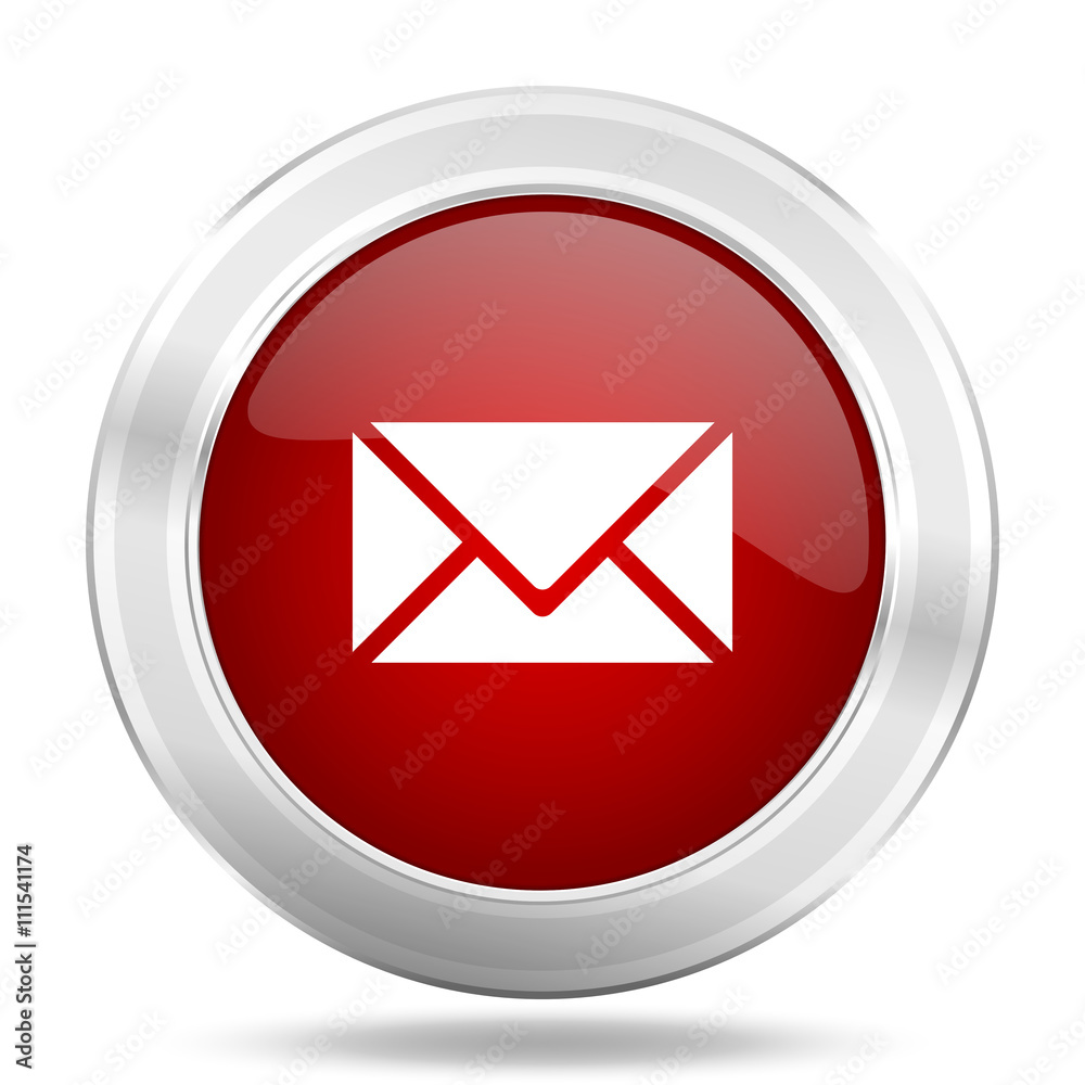 email icon, red round glossy metallic button, web and mobile app design illustration email icon, red round glossy metallic button, web and mobile app design illustration