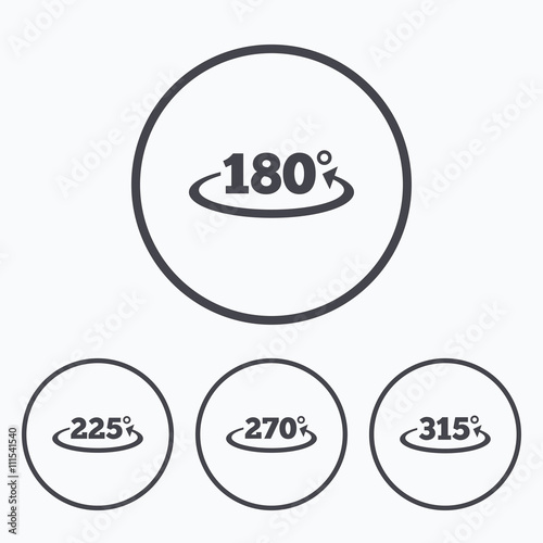 Angle degrees icons. Geometry math signs.