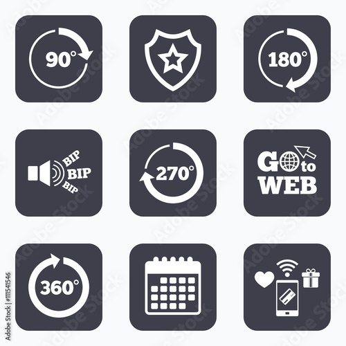 Angle degrees circle icons. Geometry math signs.