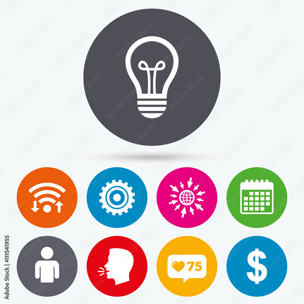 Business signs. Human and lamp bulb idea icons. Business signs. Human and lamp bulb idea icons.