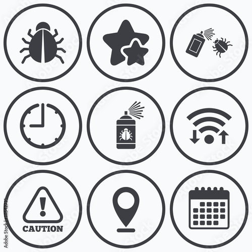 Bug disinfection signs. Caution attention icon.
