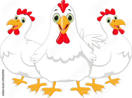 three cartoon hen